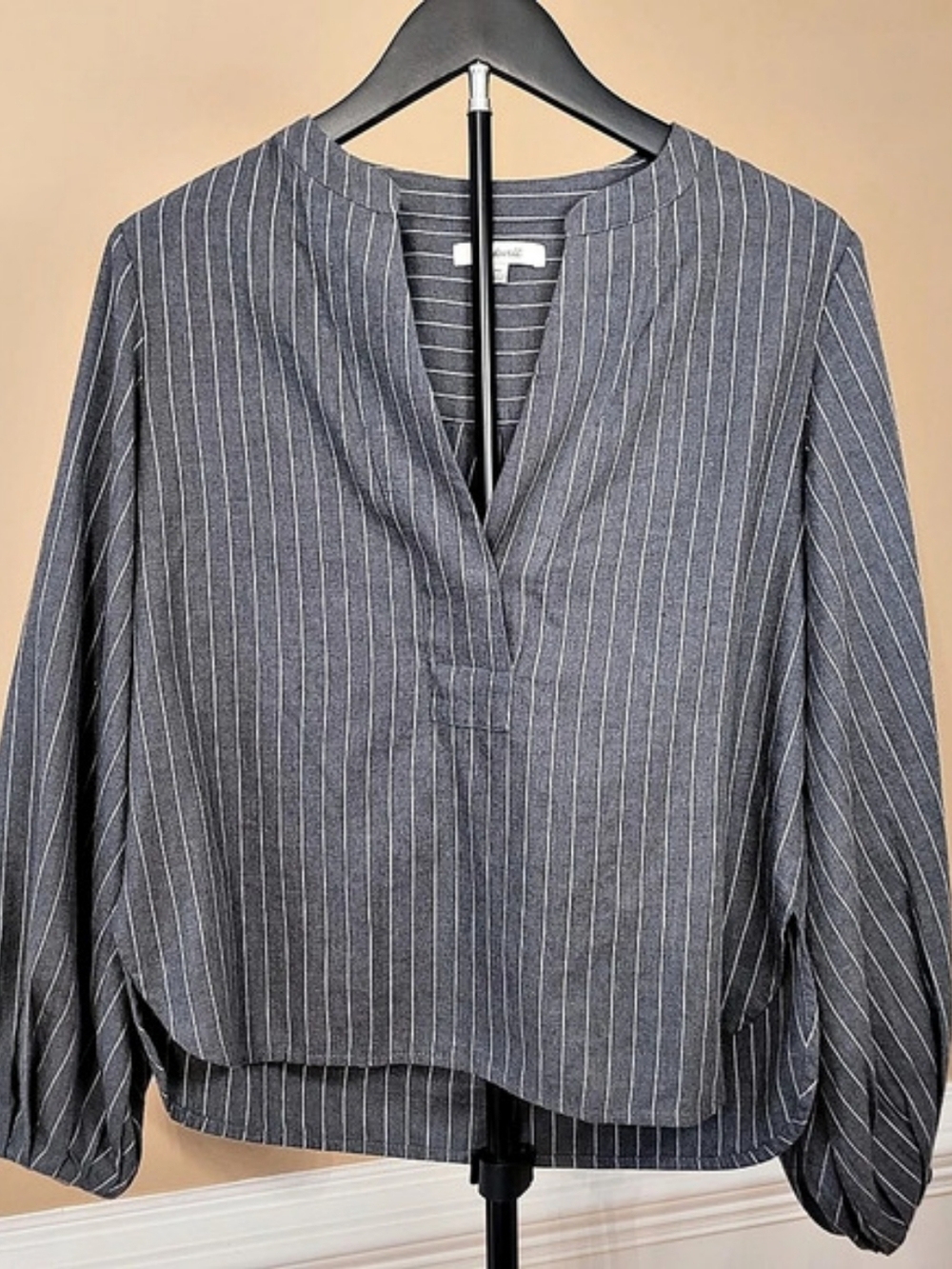 Madewell V-Neck Long-Sleeve Top in Pinstripe Flannel Pinstripe Flannel Blouse